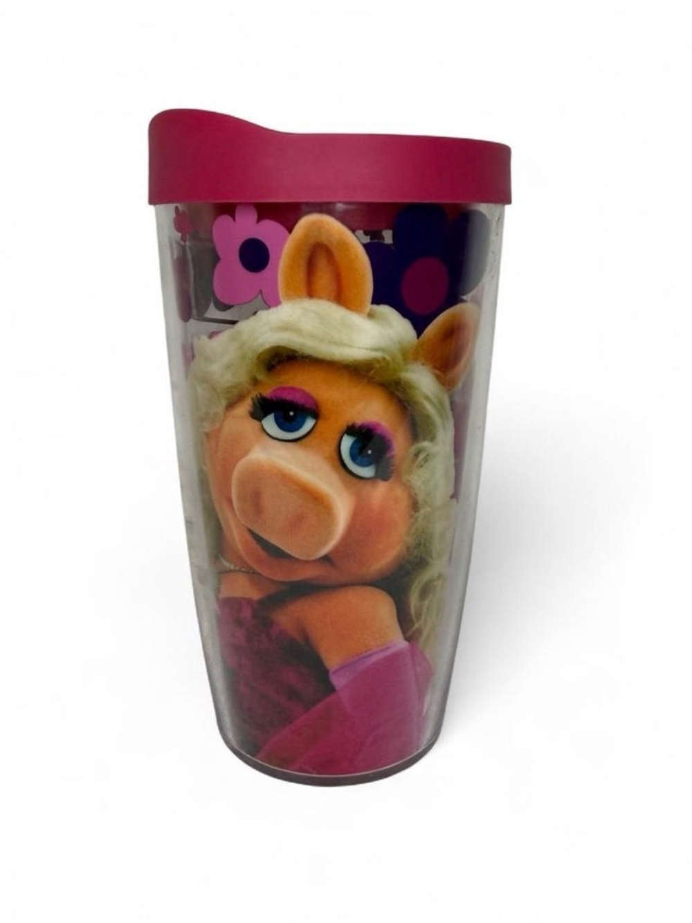 Tervis Miss Piggy Muppets 16 oz Floral Tumbler Pink Lid 2011 Made in USA